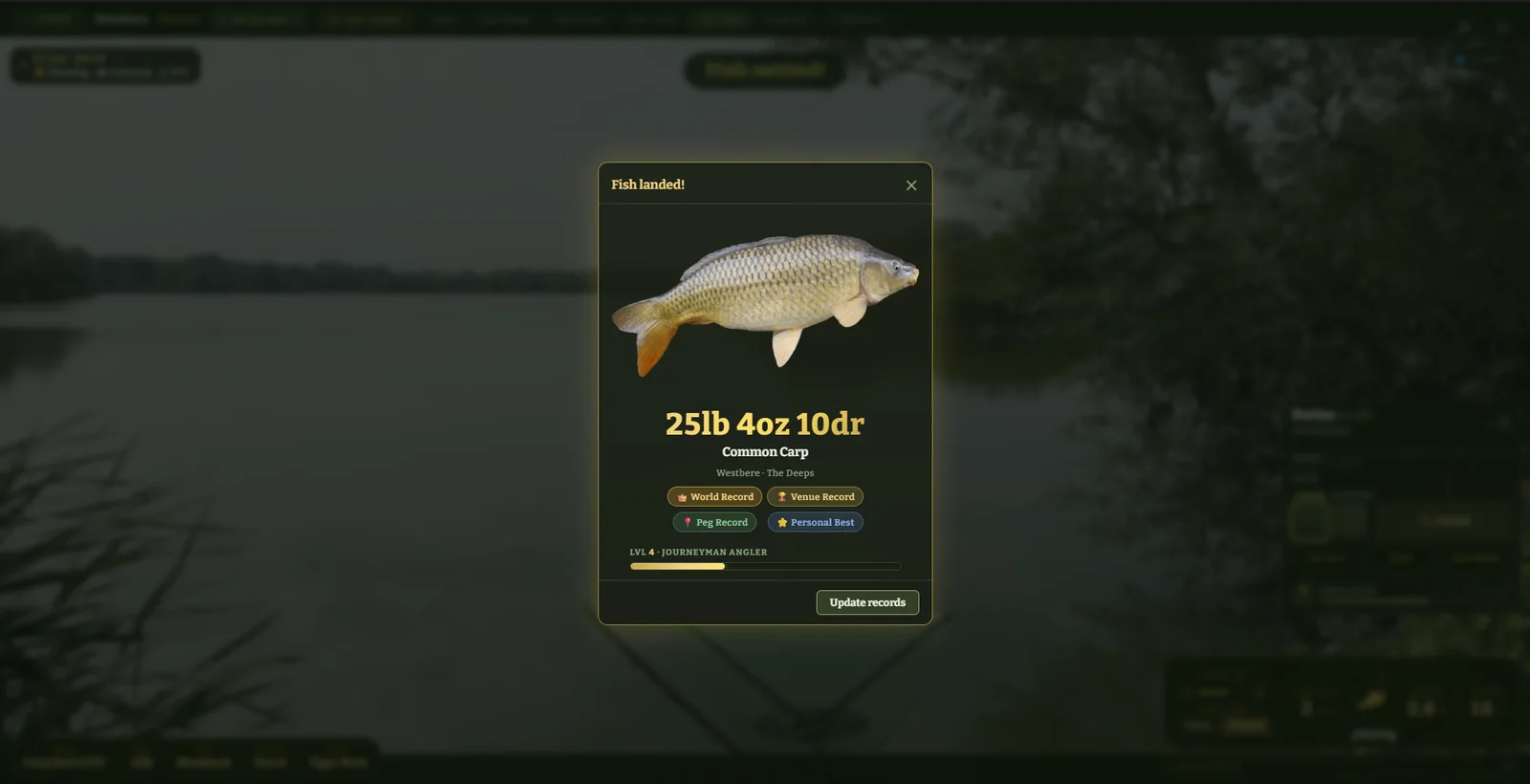 A 25lb common carp on the catch card