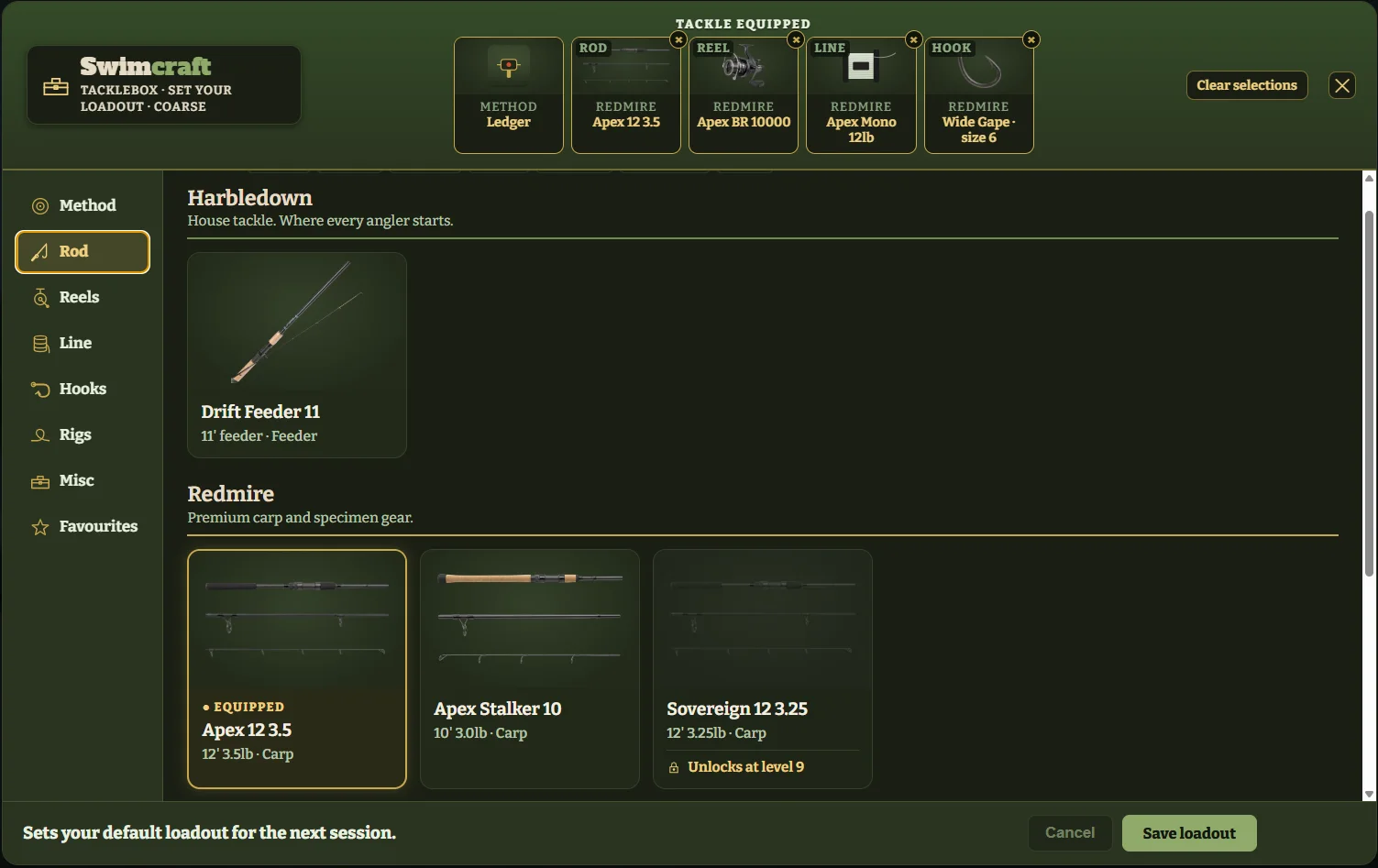 The tackle box, real gear set out by brand