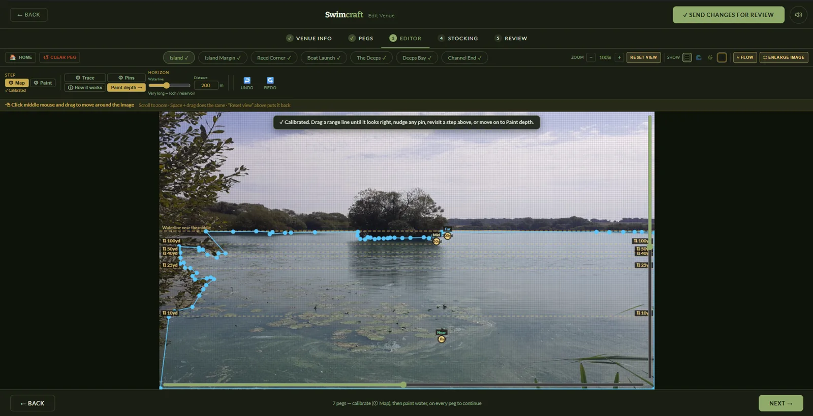 Tracing the water's edge in the venue editor