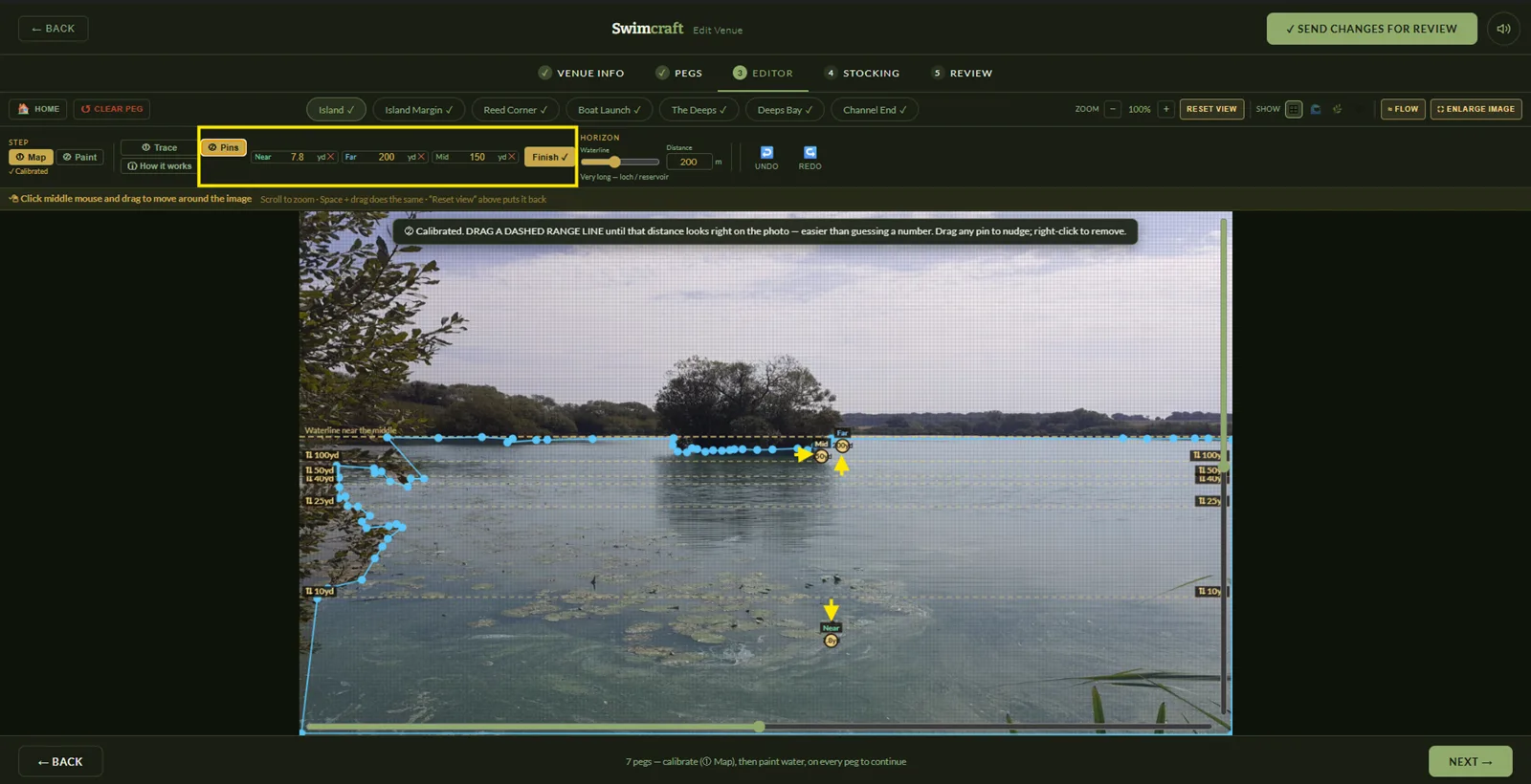 Setting the distance pins on a swim