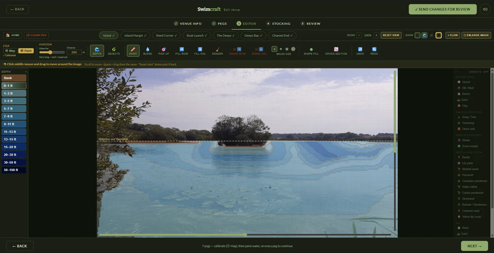 Painting the depth map of a swim