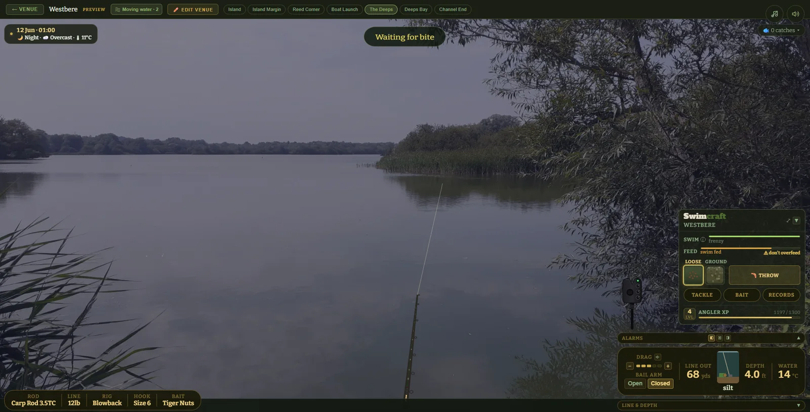 Carp fishing at night on Westbere