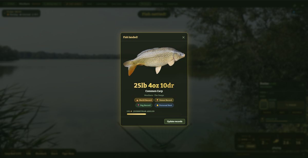 A 25lb common carp on the catch card