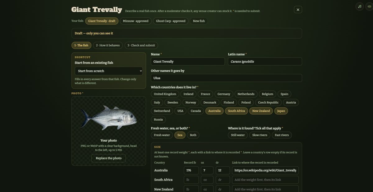 The species creator: describe a real fish and stock it